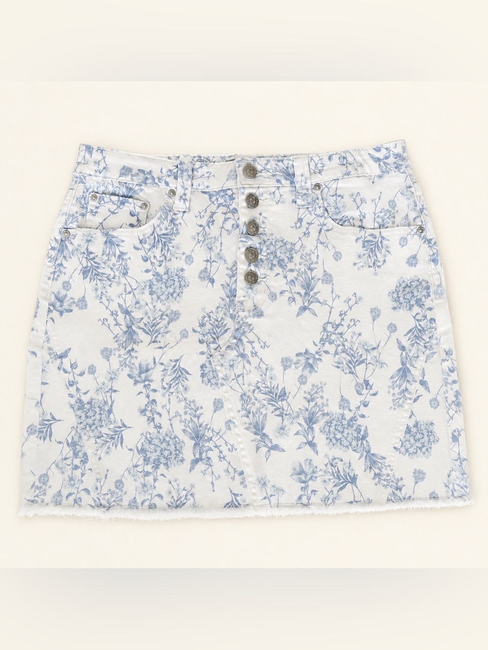 Seven7 Women’s White Mini Skirt With Blue Floral Print, Size 8